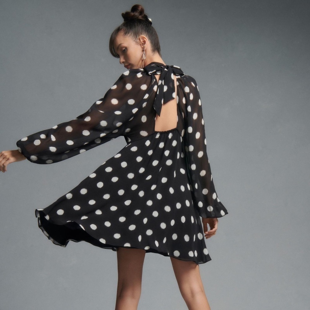 Anthropologie MAEVE Polka Dot Long-Sleeve Sheer Mini Dress